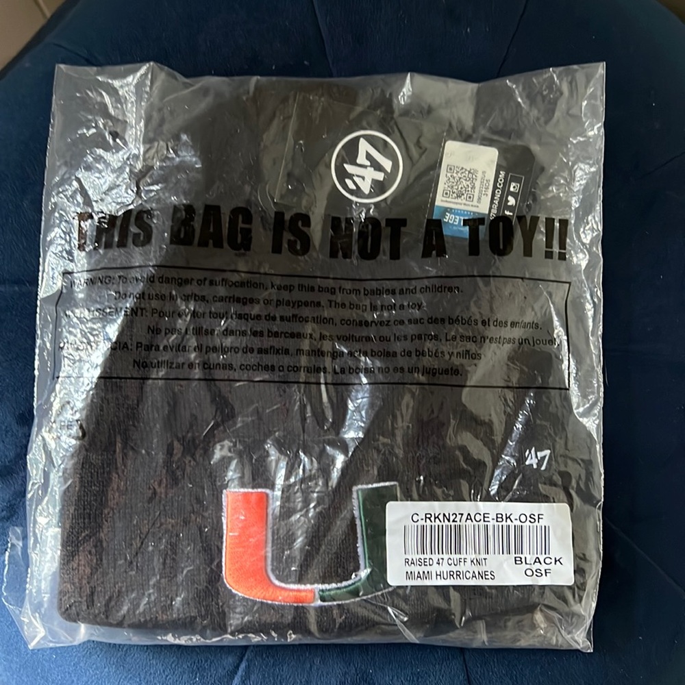 Miami Hurricanes Raised 47 Cuff Knit Beanie (Black) NWT